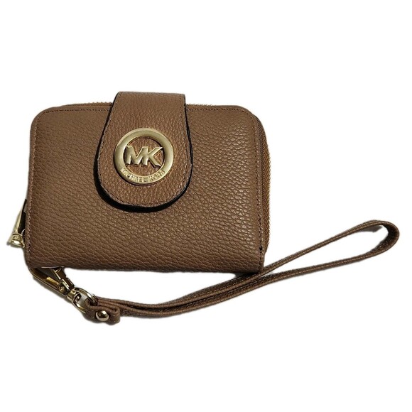 Michael Kors Pepple Brown Zip-Around Wallet with Logo Design And Coin Pouch - Picture 1 of 8